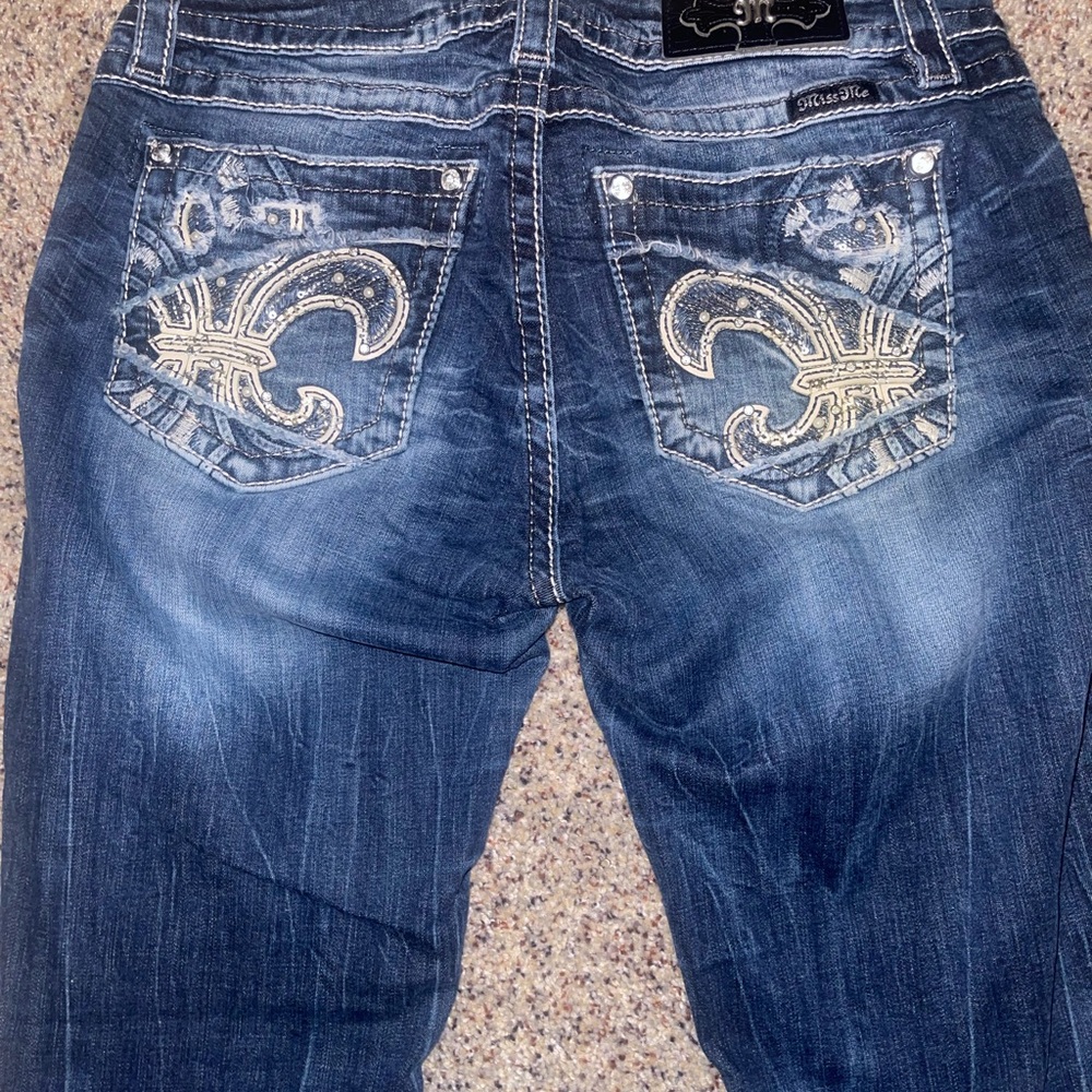 Miss Me Dark Blue Boot Cut Jeans with Silver Embellishments